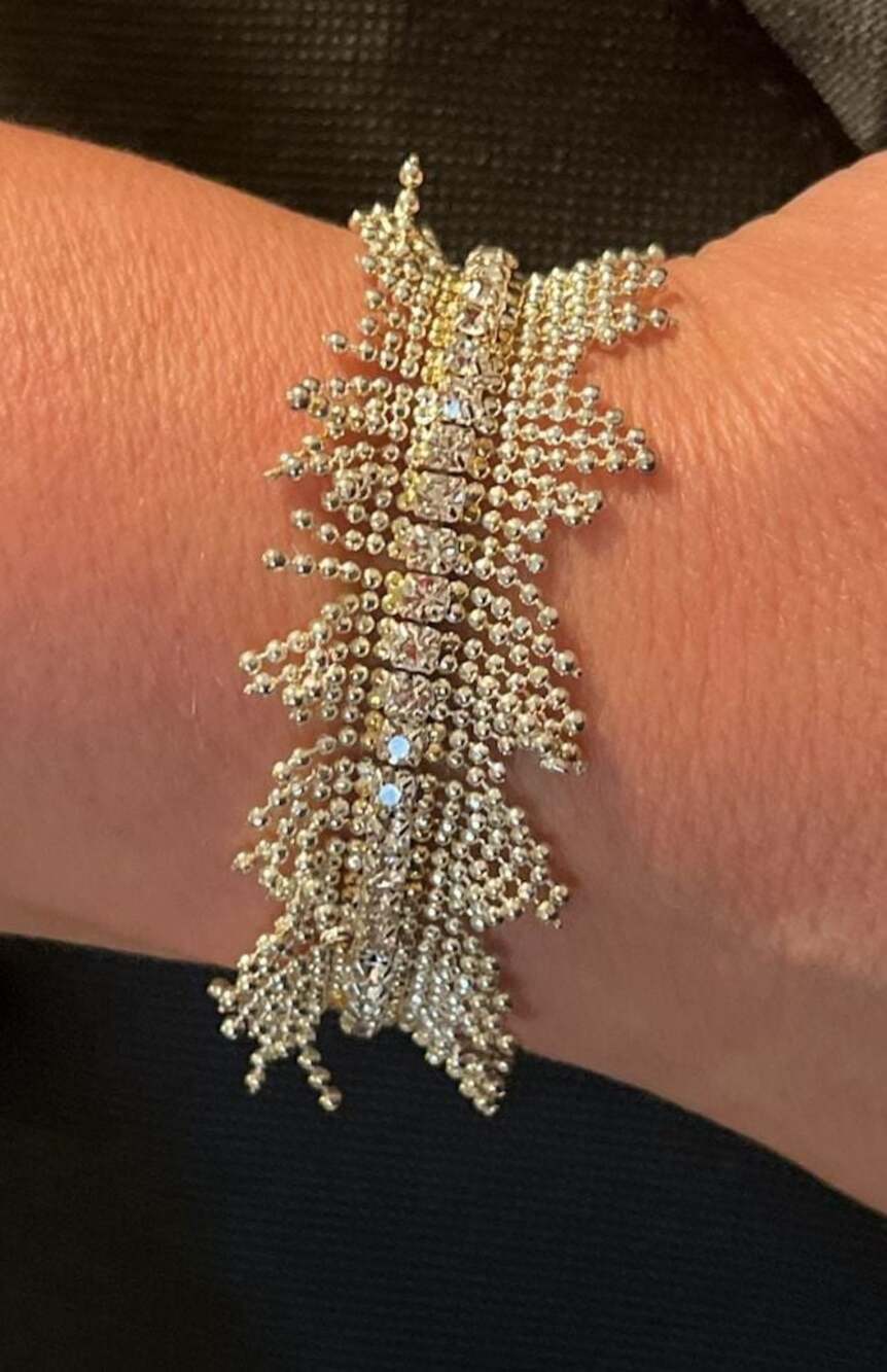 Silver Tone Simulated Crystal Fringe Stretch Bracelet